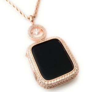 Bling Apple Watch rose gold Pendant Chain adapter Necklace bezel case 40/44 mm